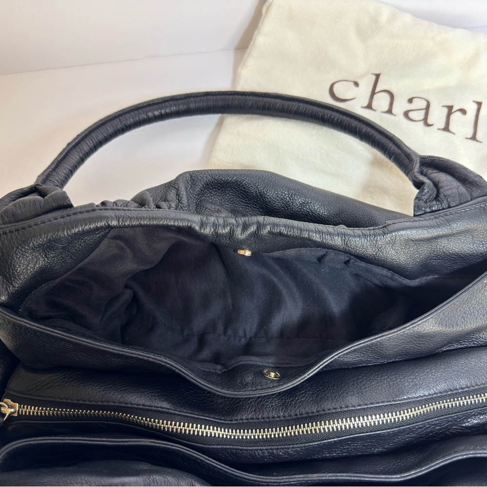 Charles David Black Shoulder Leather Bag with Gold Accents - Picture 7 of 11